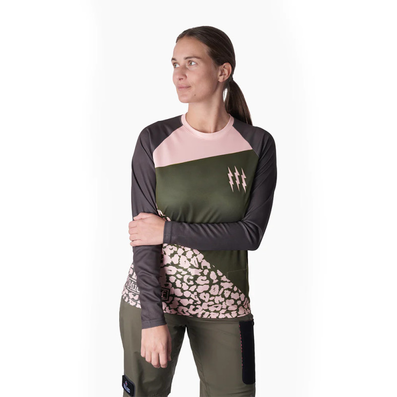 Muc-Off Women's Technical Riders Jersey - Green/Pink Leopard